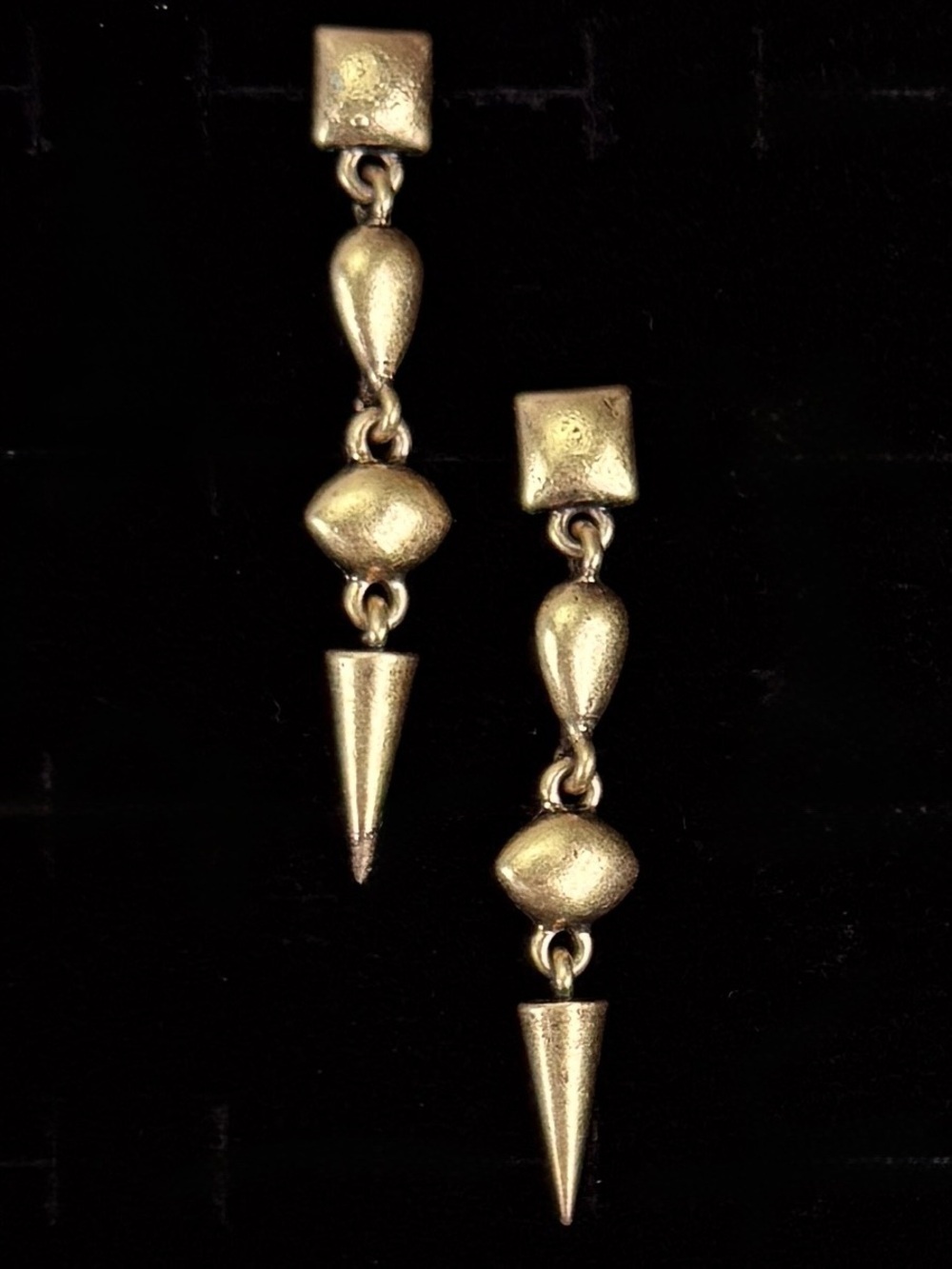 Vintage, aged goldtone, weighted modernist bohemian pierced earrings